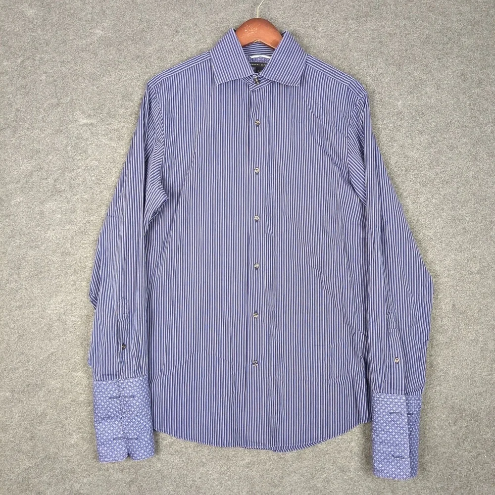 Banana Republic Mens Blue Striped Cotton Dress Shirt Size‎ M 15-15.5